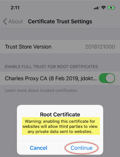 Enable trust certificate