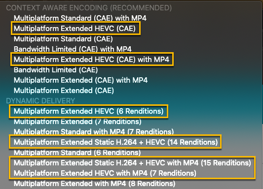 HEVC-Aufnahmeprofile